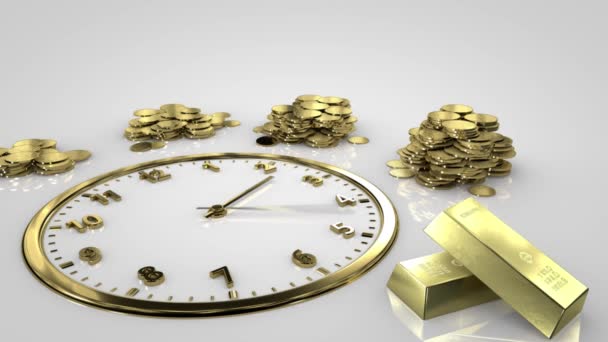 Time is money. Clock Time Lapse. Gold watches. — Stock Video