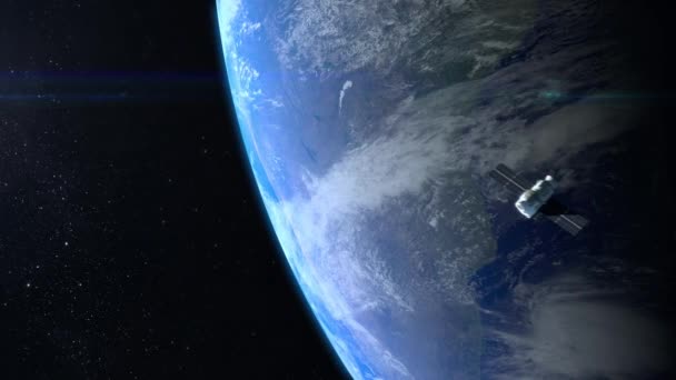Modern satellite flies away — Stock Video