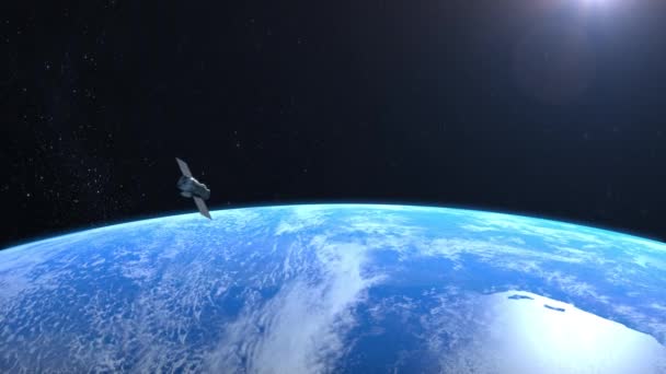 人工衛星が地球上に飛ぶ. — ストック動画