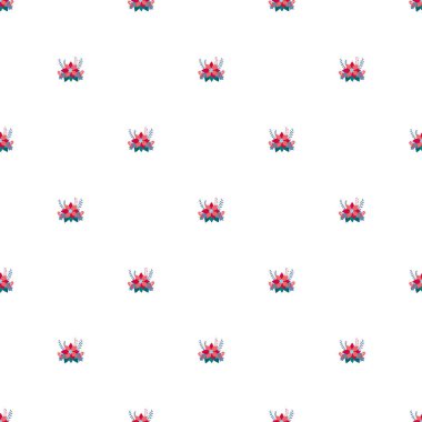 Tertemiz beyaz bir tuval üzerinde kırmızı ve pembe yapraklı çiçeklerin bulunduğu kusursuz bir çiçek motifi. Tekstil, duvar kağıdı, tebrik kartları ve dekoratif tasarımlar için idealdir..