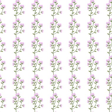 İnce yeşil kökler üzerinde açık pembe çiçeklerin kusursuz bir tekrarı duvar kağıtları, kumaşlar, ambalajlar ve dijital arka planlar için uygun yeni ve botanik bir görünüm yaratır..