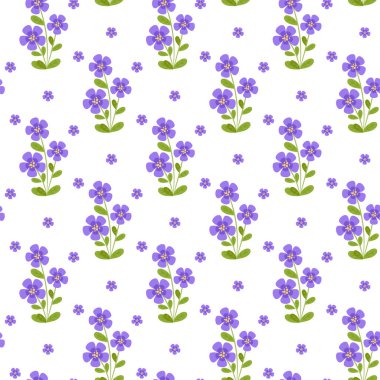 Zarif menekşe çiçekleri, yeşil yapraklar ve ince saplardan oluşan pürüzsüz bir mor çiçek deseni. Kumaş, duvar kağıdı, tekstil ve dekoratif yüzeyler için idealdir.,