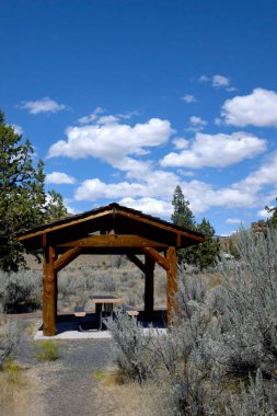 Kavrulmuş keresteler, Oregon 'daki John Day Fosil Yatakları Ulusal Monumnet' teki Clarno Dinlenme Alanı 'nda bulunan Clarno pavyonunu oluşturur..