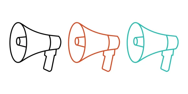 Sosyal medya pazarlaması, halkla ilişkiler ve duyurular için renkli megafon taslak simgeleri - şimdi dikkat çekin ve mesajınızı güçlendirin