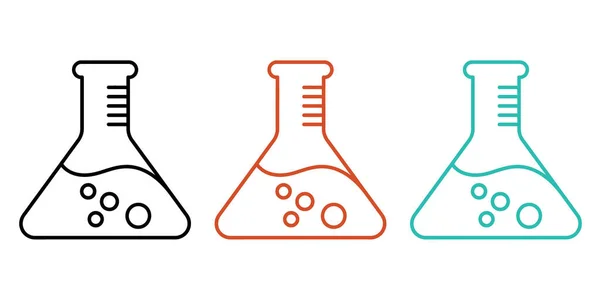 Bilim eğitimi projeleri ve siyah, turuncu ve mavi ana hatlı kimya deneyleri için renkli laboratuvar ikonları