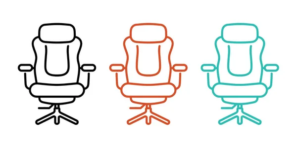 Modern çalışma alanları için ofis sandalyesi simgesi seti siyah, turuncu ve deniz mavisi olarak ergonomik destek sunmaktadır.