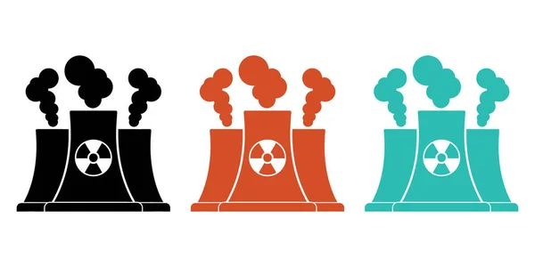 Enerji üretimini, potansiyel riskleri ve çevresel kaygıları simgeleyen renkli nükleer enerji santralleri modern, minimalist tasarım