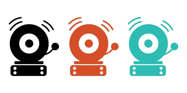 Okul çanlarının siyah, turuncu ve deniz mavisi ile çalması okul uyarıları ve acil durum uyarıları için hazırdır. Eğitim için vektör düz tasarım