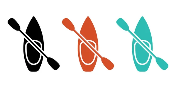 Siyah, turuncu ve turkuaz renkli kano ikonları yaz maceralarına ve seyahat tasarımları ve spor grafikleri için açık hava eğlencesine ilham verir.