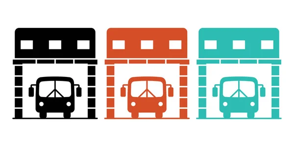 Ulaşım temaları ve kentsel planlama projeleri için renkli garajlarda ulaşım çözümleri sunan canlı otobüs deposu simgeleri, bilgi grafikleri için mükemmel