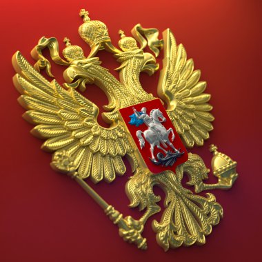Gemide bir binici altın 3d render ile Rus iki başlı kartal arması