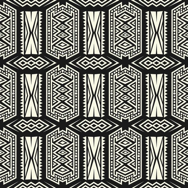 Vector abstracto sin costuras Patrón tribal en fondo monocromo — Archivo Imágenes Vectoriales