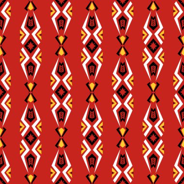 Kesintisiz yerli vektör desen Etnik kabile doku kırmızı zemin üzerine