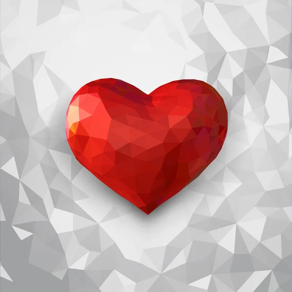 Basso poli simbolo del cuore 3D su sfondo bianco — Vettoriale Stock