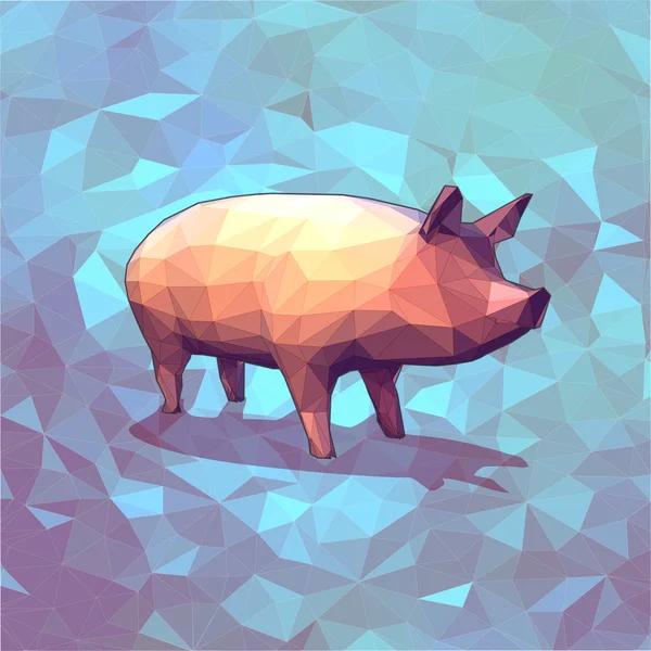 Bajo poli gráfico 3D cerdo sobre fondo azul — Vector de stock