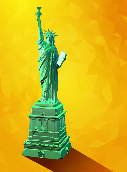 Basso poli 3D libertà statua illustrazione su sfondo giallo — Vettoriale Stock