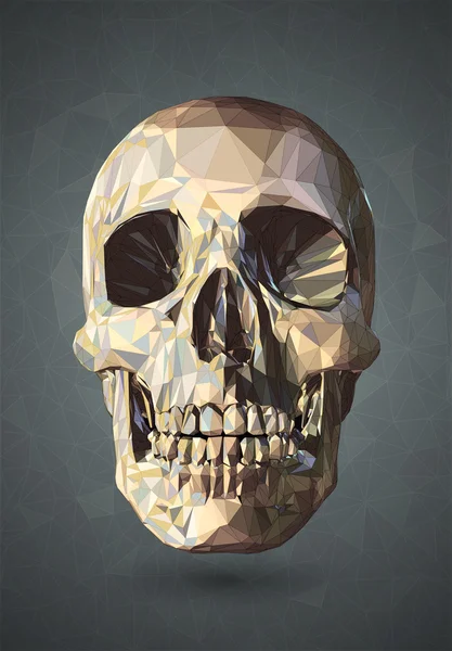 3D skull laag poly vector met draadframe op grijze achtergrond — Stockvector