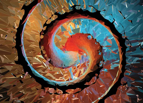 Polygonaler spiralförmiger abstrakter Hintergrund mit weißem Drahtgestell — Stockvektor