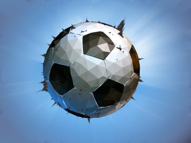 Polygonal soccer ball impact movement on blue background clipart
