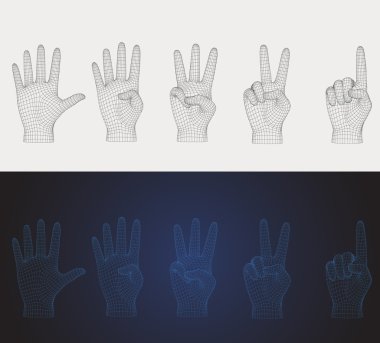 3D vektör tel kafes sayım el poz çeşitli tarzda ayarla