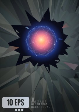 Paramparça arka plan üzerinde soyut parlayan geometrik tel kafes