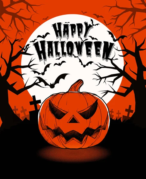 Halloween pumpkin jack latarnia i ciemności cmentarz na pełny mo — Wektor stockowy