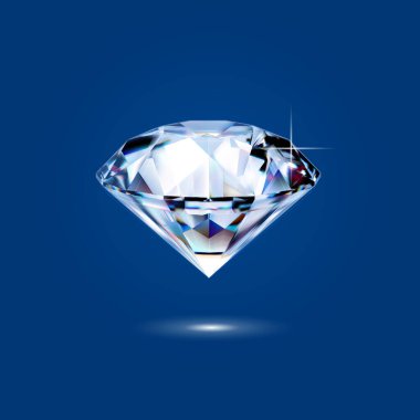 Gerçekçi elmas vektör illüstrasyonu koyu mavi arka planda izole ve parlayan