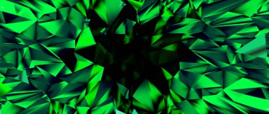 Soyut yeşil parçalanmış çokgen kristal koyu boş uzay vektörü resimleme arkaplanı ile patlar