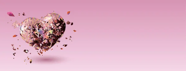 Olografia Poligonale Rosa Arcobaleno Rotto Cuore Vettoriale Illustrazione Sfondo Banner — Vettoriale Stock