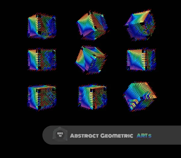 Барвистий Спектр Веселки Абстрактний Геометричний Куб Науковою Технологією Фреска Текстури — стоковий вектор