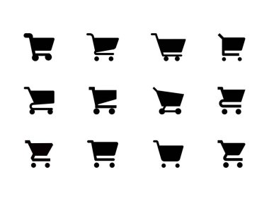 Perakende ticaret ve web tasarımı için sepet, tramvay ve mağaza sembolleri içeren vektör alışveriş arabası simgesi
