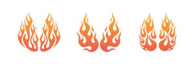 Benzersiz boya kalemleri kırmızı ateş ikonları koleksiyonunu çekti. Alev ikonu ateşle. Boya kalemi vektör logosu. Beyaz arka planda sıcak ateş. Alev gibi basit bir illüstrasyon. Grafik ısı sembolü. El çizimi alevler çıkartmaları