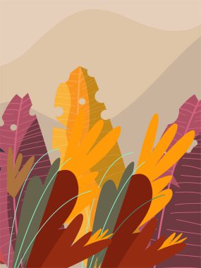 Renkli botanik çizimleriyle stilize edilmiş Sonbahar Yaprağı Modern soyut poster