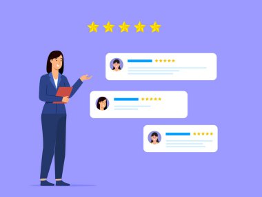 Gülümseyen Neşeli Müşteri Hizmetleri Ajanı Beş Yıldızlı Değerlendirme Veriyor