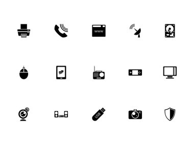 Siyah vektör simgelerinin basit iletişim seti, beyaz arkaplanda izole edilmiş. Bir tema illüstrasyon Bizimle İletişim Sembol Koleksiyonu