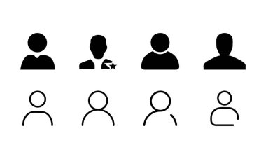 Modern Profil Katı, beyaz arkaplana sahip işbirlikçi Kullanıcı profili simgesi setinin doldurulmuş simgesi