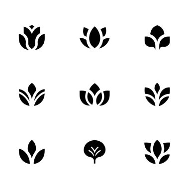 Modern Yaprak siluet simgesi seti. Botanik bitkileri ve yeşillik sembolleri. Çevre dostu tasarım, büyüme kavramları ve orman temaları için doğal organik koleksiyon.