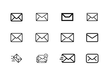 İleti ve e- posta simgesi görselleştirme e- posta veya metin iletişim stoku simgesi seti