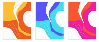 Yazın parlak kart setinin yaratıcı konsepti. Sıvı şekilli kaplama efektli modern soyut sanat tasarımı. Kutlama, reklam, markalaşma, afiş, kapak, poster, satış için şablonlar