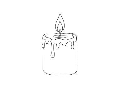Sürekli yanan bir mum çizimi. Eriyen mumlar. Cadılar Bayramı gecesinin gizemli atmosferini tasvir ediyor. Çizgi sanatı biçimi vektör çizimi.