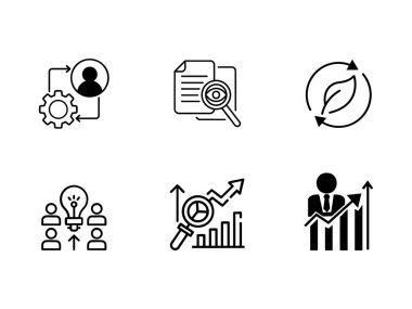 Doğrusal yönetim ve strateji sembollerinin yer aldığı iş süreci simgeleri Büyüme, Yenilik ve Süreç İyimseme Vektörü Simgeleri belirlendi