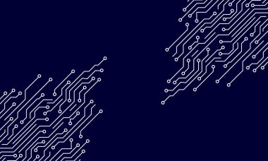 Mavi teknoloji arka plan devre kartı tasarımı beyaz daireler ve en üstte metin