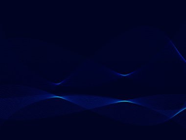 Koyu mavi arka planda soyut parlayan dalga çizgileri. Gelecekçi teknoloji konsepti. Pankart, poster, kapak, broşür, broşür, web sitesi