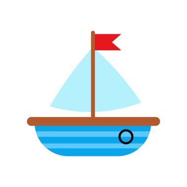 Basit Tekne Simgesi Çocuk Oyuncak Çizimi Renkli Yelkenli Vektörü Beyaz arkaplanda izole edildi