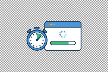Progress Bar ve Stopwatch Simgesi. Hızlı Yükleme, Veri İşleme, Zaman optimizasyonu, Sistem Performans Vektörü İllüstrasyonu