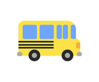 Üzerinde düz, düz bir illüstrasyon tarzıyla resmedilmiş sarı bir Okul Otobüsü Düz Vektör İllüstrasyon Otobüsü..