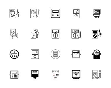 Elektrik Ölçer ve Çoklu Sayaç Simgesi Enerji Ölçüm Aygıtları Vektörü Ayarları