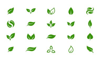 Çeşitli Yeşil Yaprak Logosu ve Simge Koleksiyonu. Doğa, Organik, Sağlıklı ve Sürdürülebilir Markalar İçin Çevre dostu Vektör Seti.