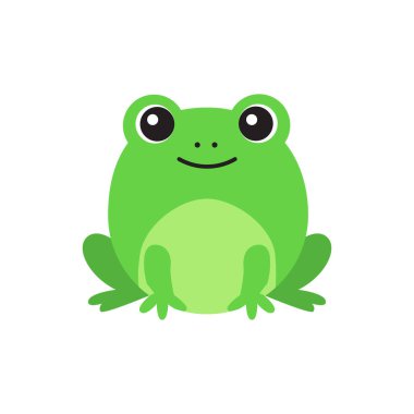 Çeşitli pozlarda benekli yeşil kurbağa ya da kurbağanın şirin çizgi film setleri vıraklıyor, dinleniyor, bir delikten çıkıyor, dik dik bakıyor, vektör çizimi