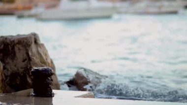 Monaco, Fransa, deniz, yat, Bay, Cote d'azur, dalgalar dayak kayanın üzerinde